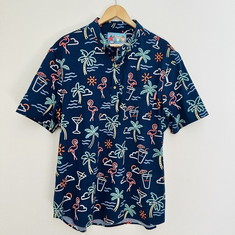 Chubbies Shirt Size XXL The One Man Wolf Pack Popover Neon Signs Print Blue